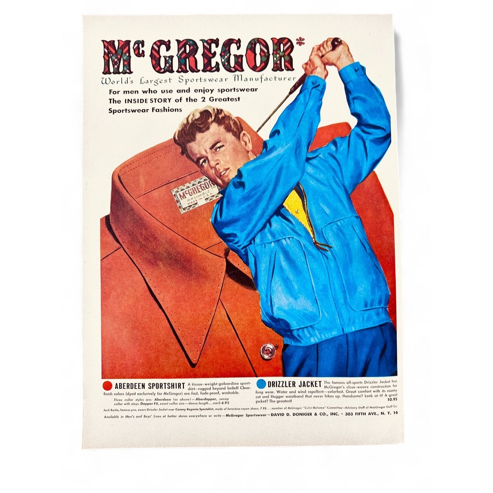 1951‎ McGregor Print Ad Golf Swing Drizzler Jacket Aberdeen Sportshirt Ephemera
